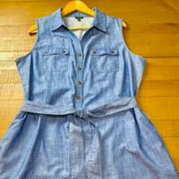 Talbots Chambray Denim Shirt Dress Sleeveless Button Front Belted Women’s 16 - Picture 11 of 11